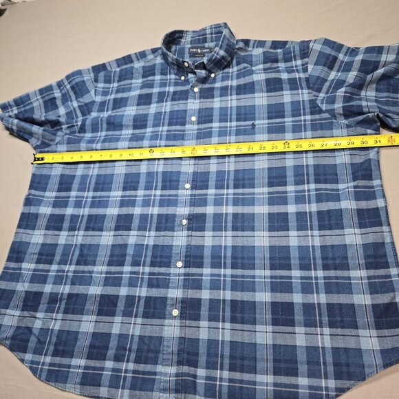 Polo Ralph Lauren 3X BIG Blue Plaid Short Sleeve 100% Cotton Button Down Shirt - Picture 5 of 10